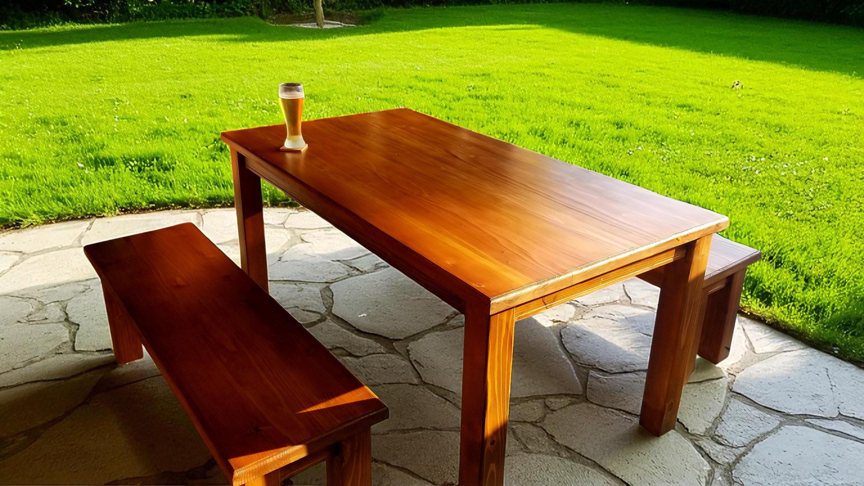 Solid Redwood Farmhouse Dining Table and Benches