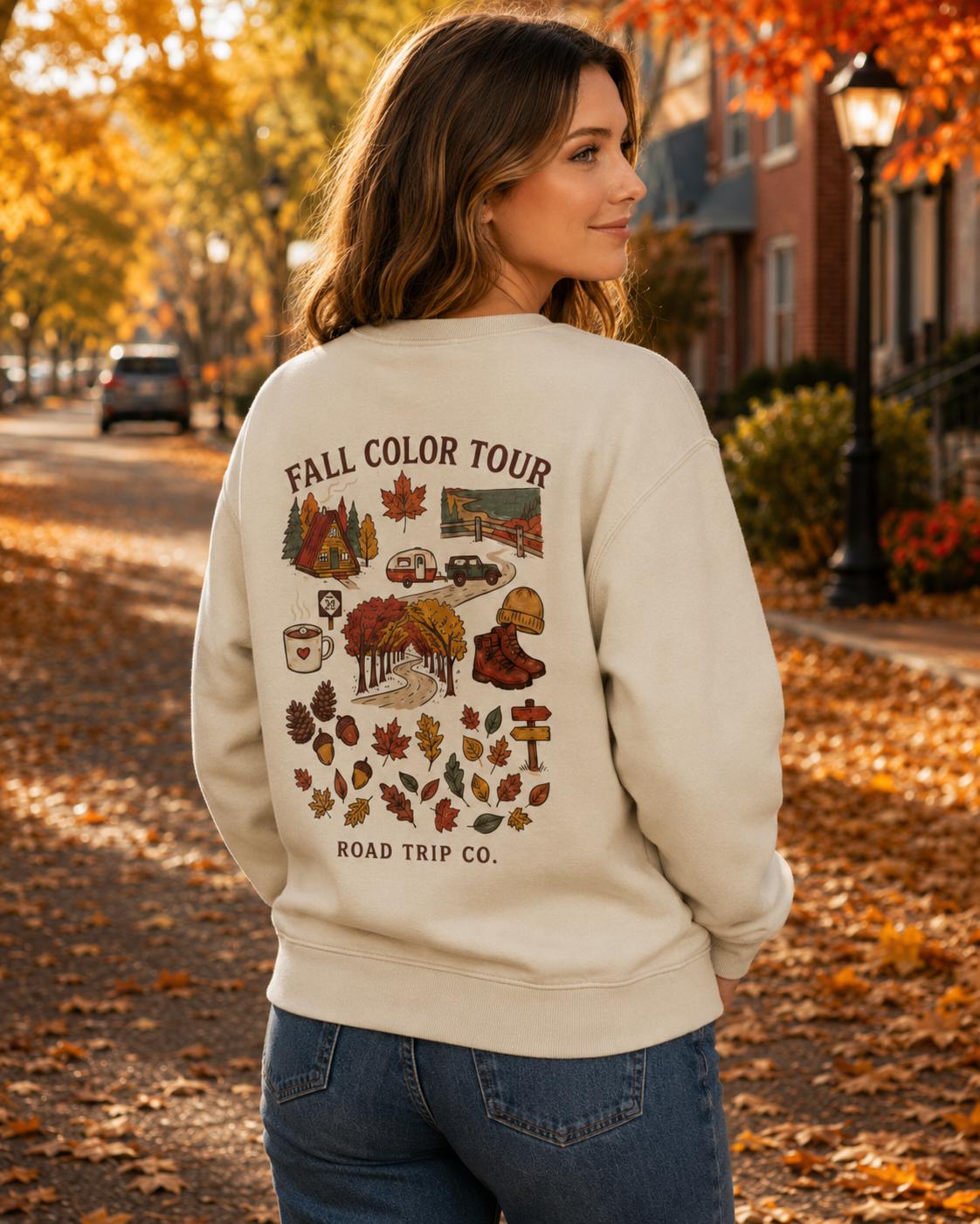 Fall Color Road Trip Sweatshirt, Autumn Scenic Drive Crewneck, Vintage Leaf Peeping Travel Pullover
