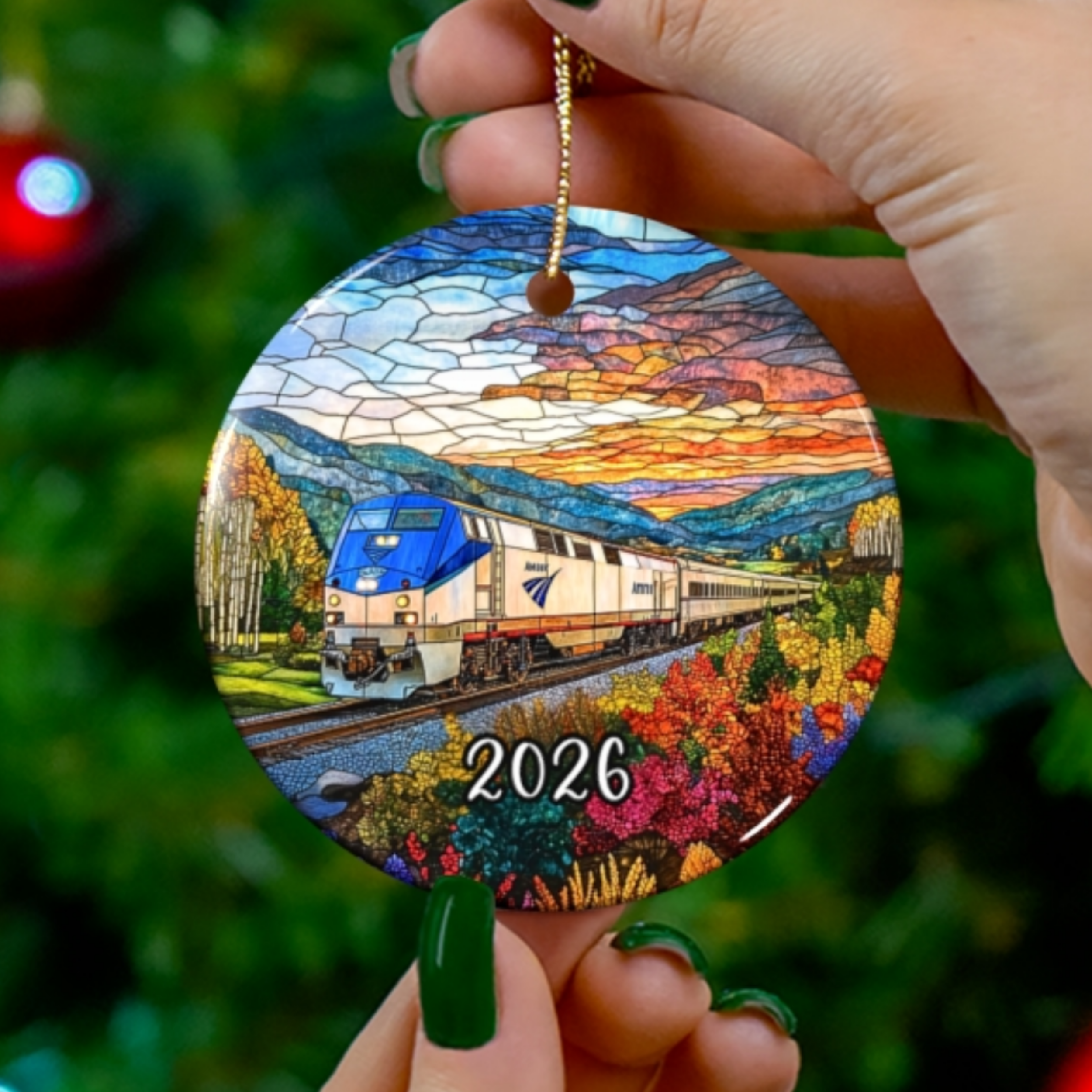 Custom Train Trip 2026 Ornament |Faux Stained Glass |Unique Souvenir |Vacation Travel Gift |Personalized Holiday Anniversary|Christmas Decor