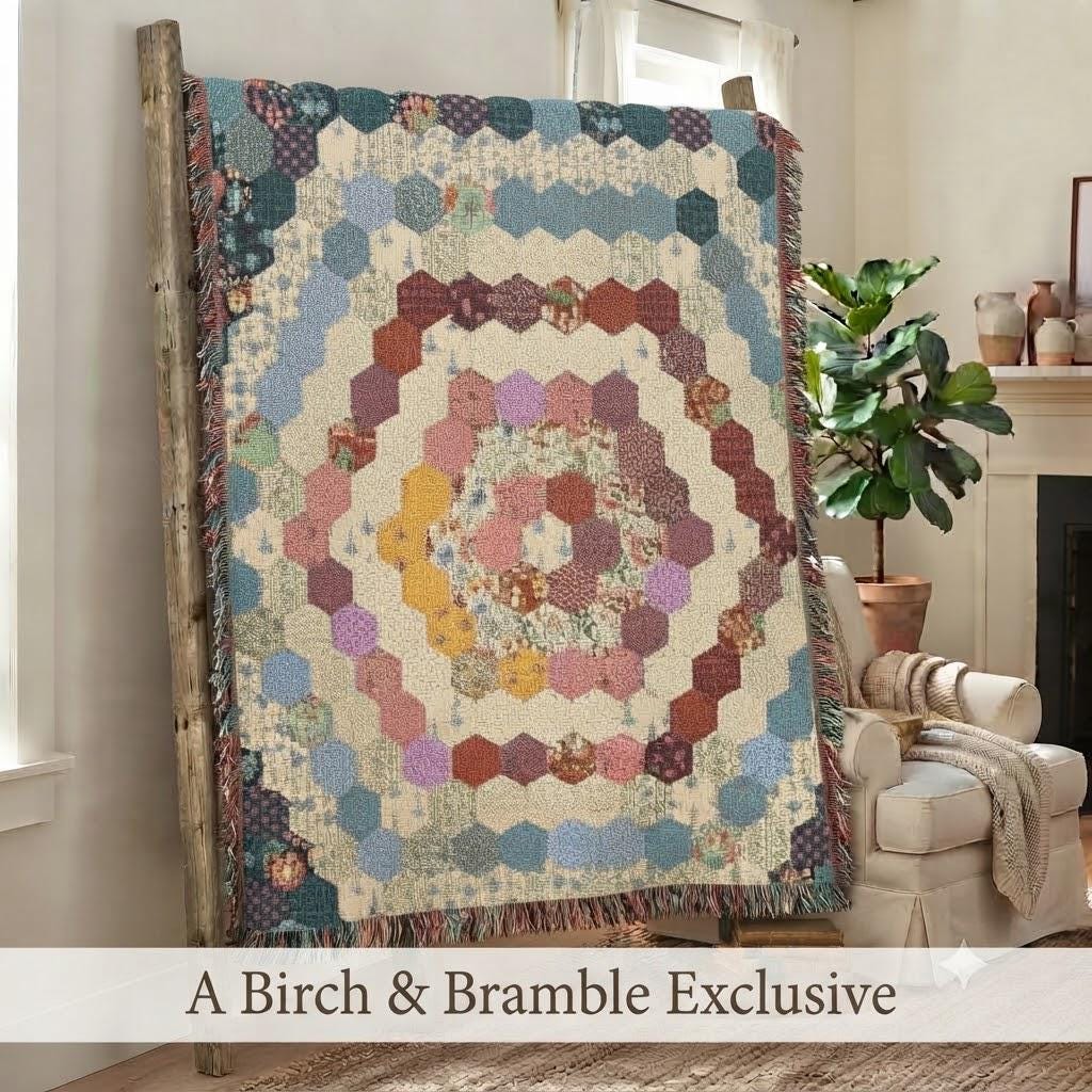 Farmhouse Patchwork Inspired Woven Throw, Cotton Cottagecore Bedding, Heirloom Woven Blanket, Gift For Her