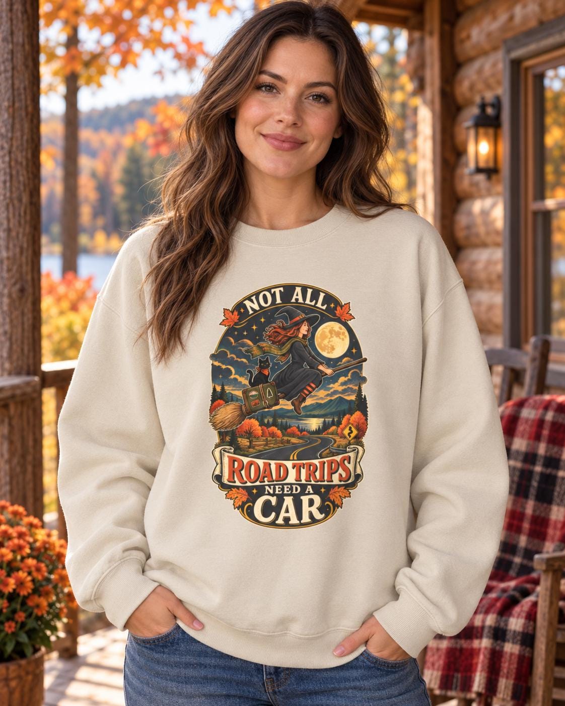 Witch Road Trip Shirt, Not All Road Trips Need a Car, Halloween Travel Sweatshirt, Fall Road Trip Sweatshirt, Spooky Autumn Travel Pullover