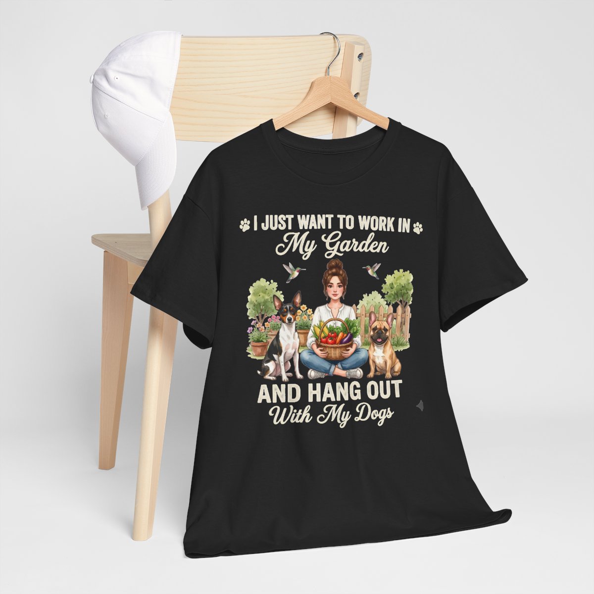 I Just Want to Work in My Garden and Hang Out With My Dogs Shirt, Frenchie Mom Gift, French Bulldog Rat Terrier Gardening Tee, Gardener Gift