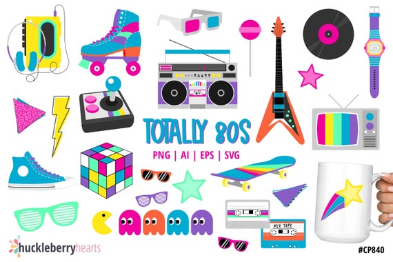 Totally 80s Clipart Bundle | Neon Retro SVG Set | Commercial Use