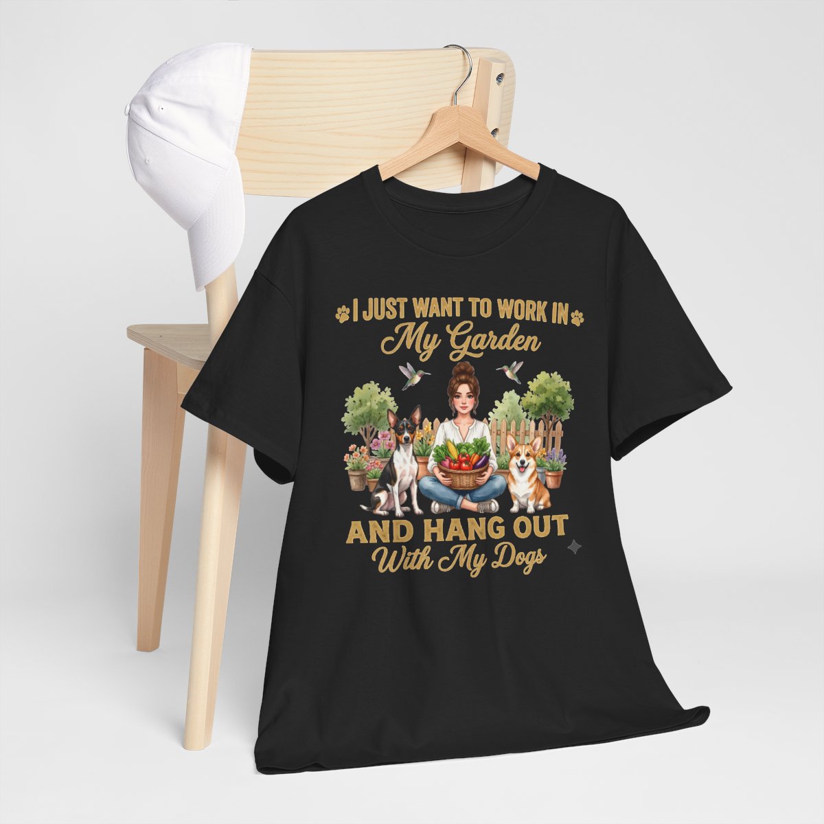 I Just Want to Work in My Garden and Hang Out With My Dogs Shirt, Corgi Mom Gift, Rat Terrier Gardening Tee, Vegetable Gardener Gift