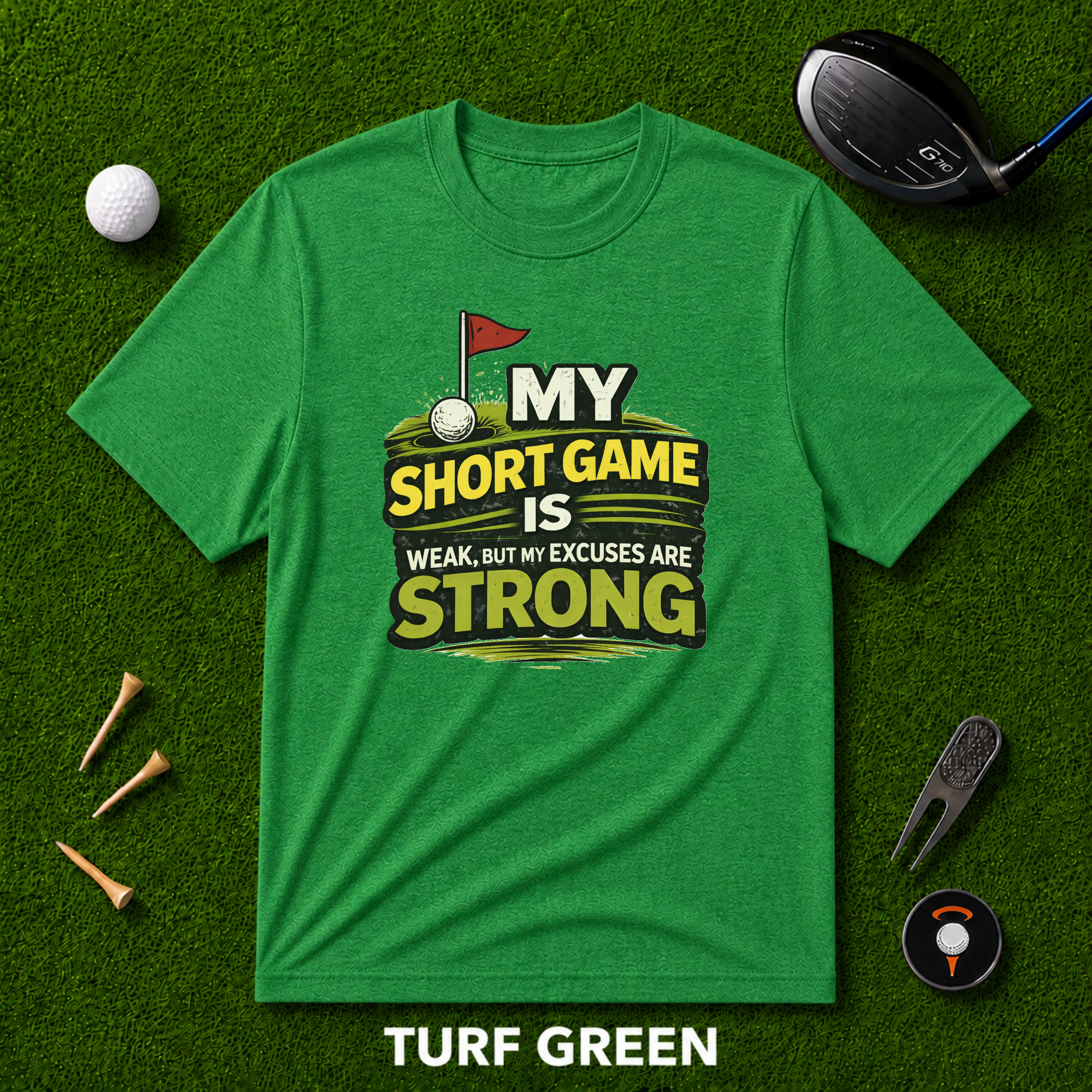 “My Short Game Is Weak But My Excuses Are Strong” Funny Golf Tshirt