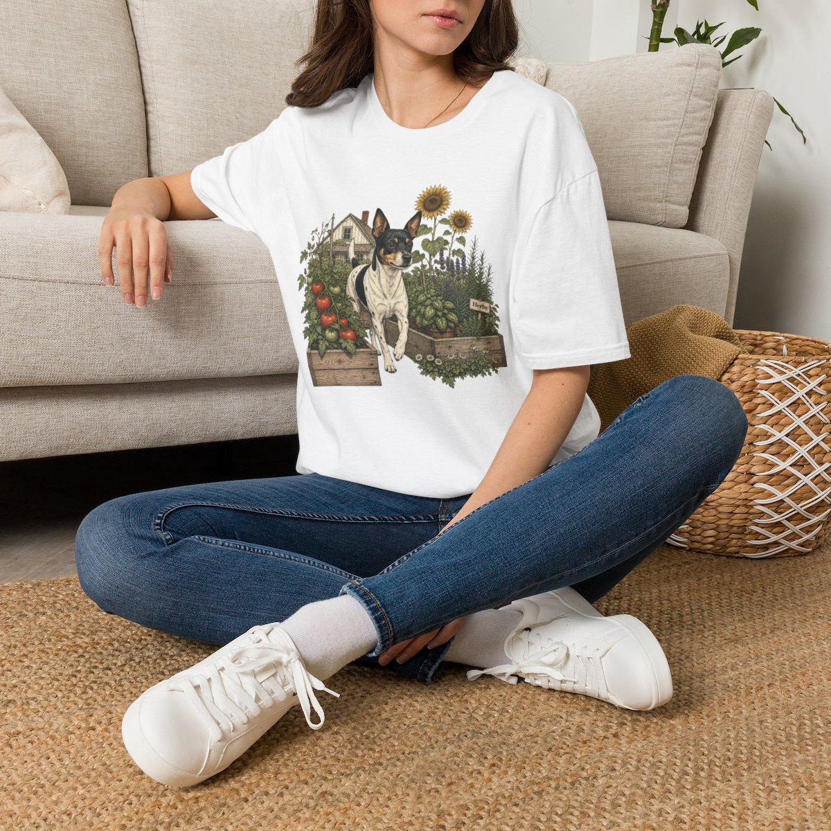 Garden Rat Terrier T-Shirt — Sunny Sunflower & Cottage Dog Tee