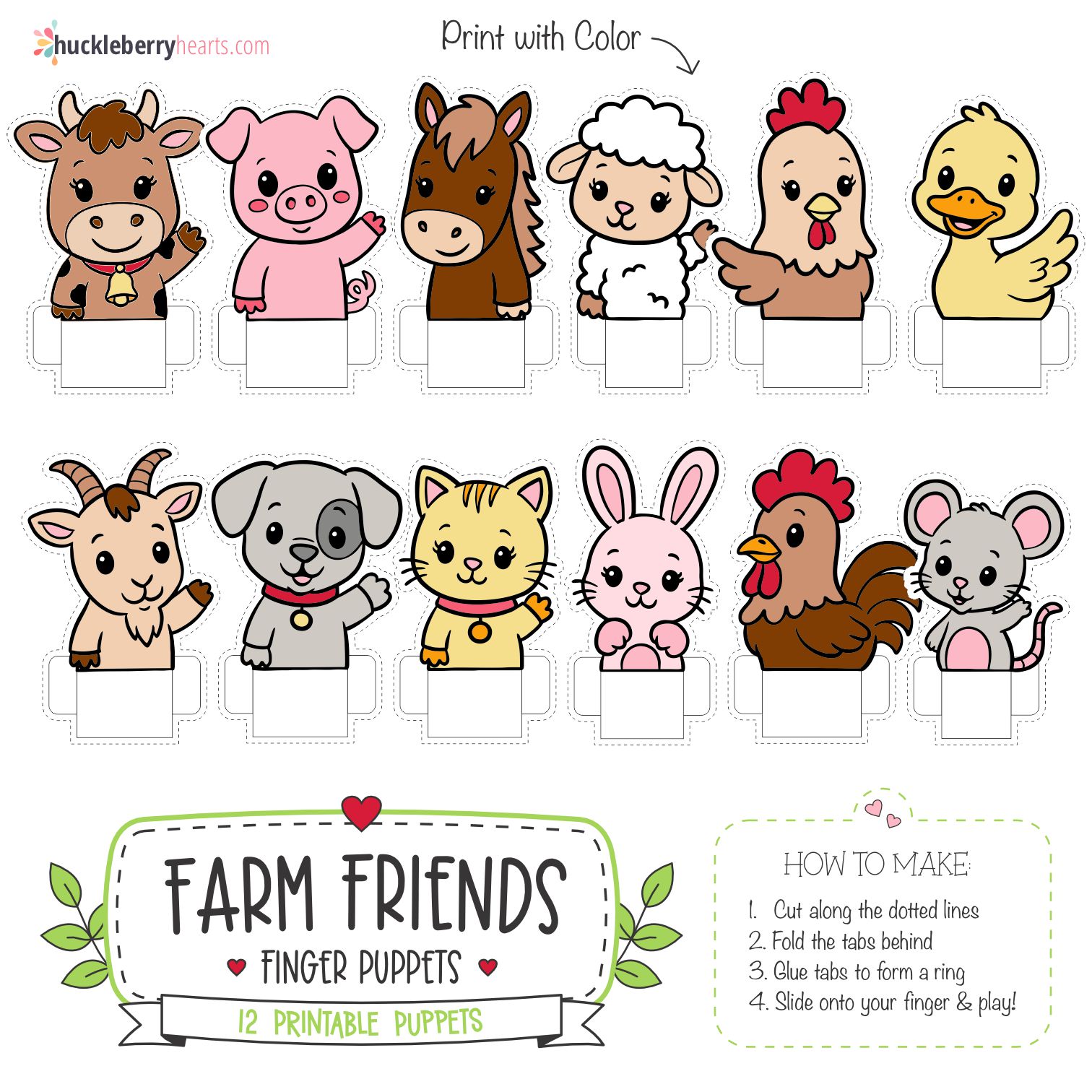 Farm Friends Finger Puppets | Printable PDF Craft Activity | Rainy Day Crafts