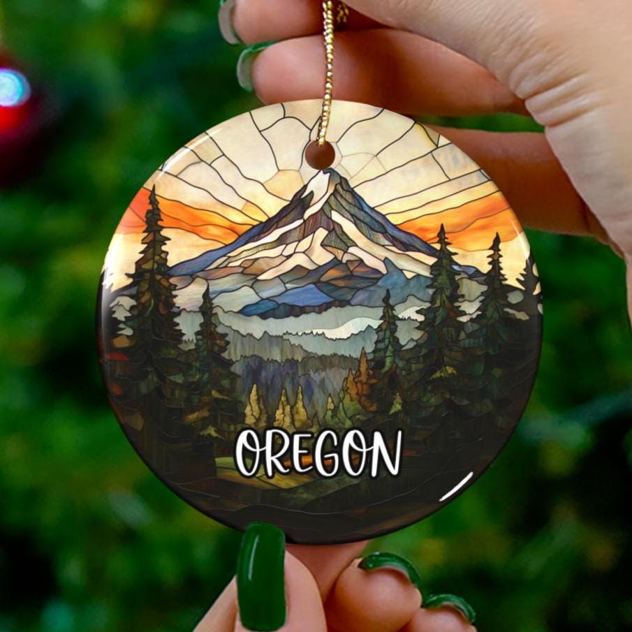 Custom Oregon Ornament |Faux Stained Glass |Unique Mt. Hood Souvenir |PNW Vacation Travel Gift |Personalized Holiday Vacay |Christmas Decor