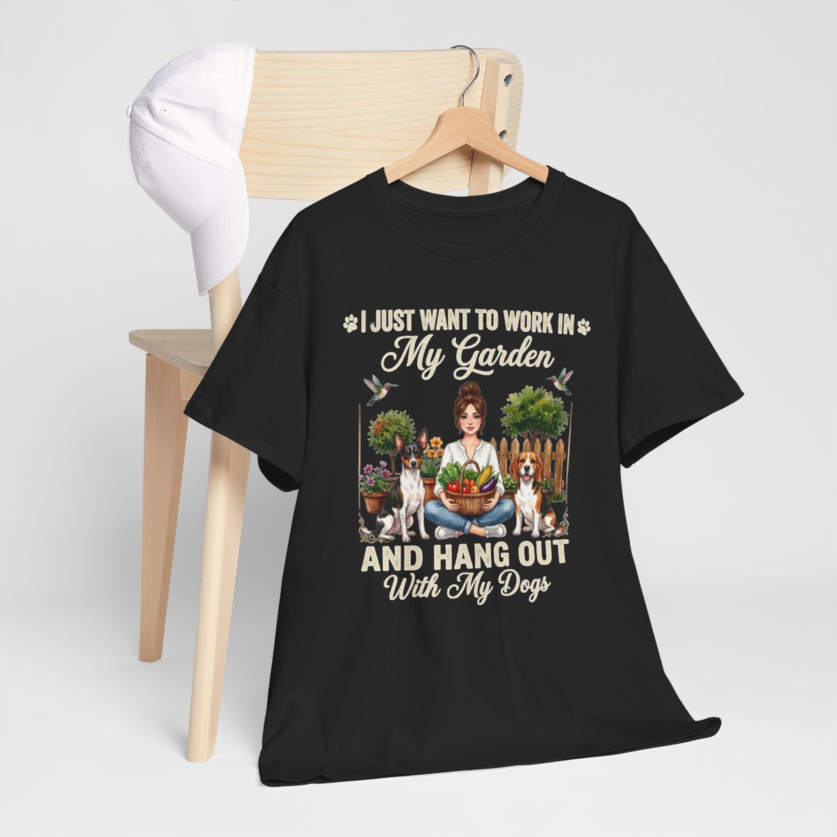 I Just Want to Work in My Garden and Hang Out With My Dogs Shirt, Gardening T-Shirt, Dog Mom Gift, Vegetable Garden Gardener Gift Tee