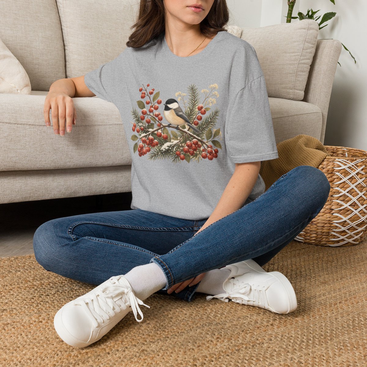 Winter Chickadee & Berries T-Shirt