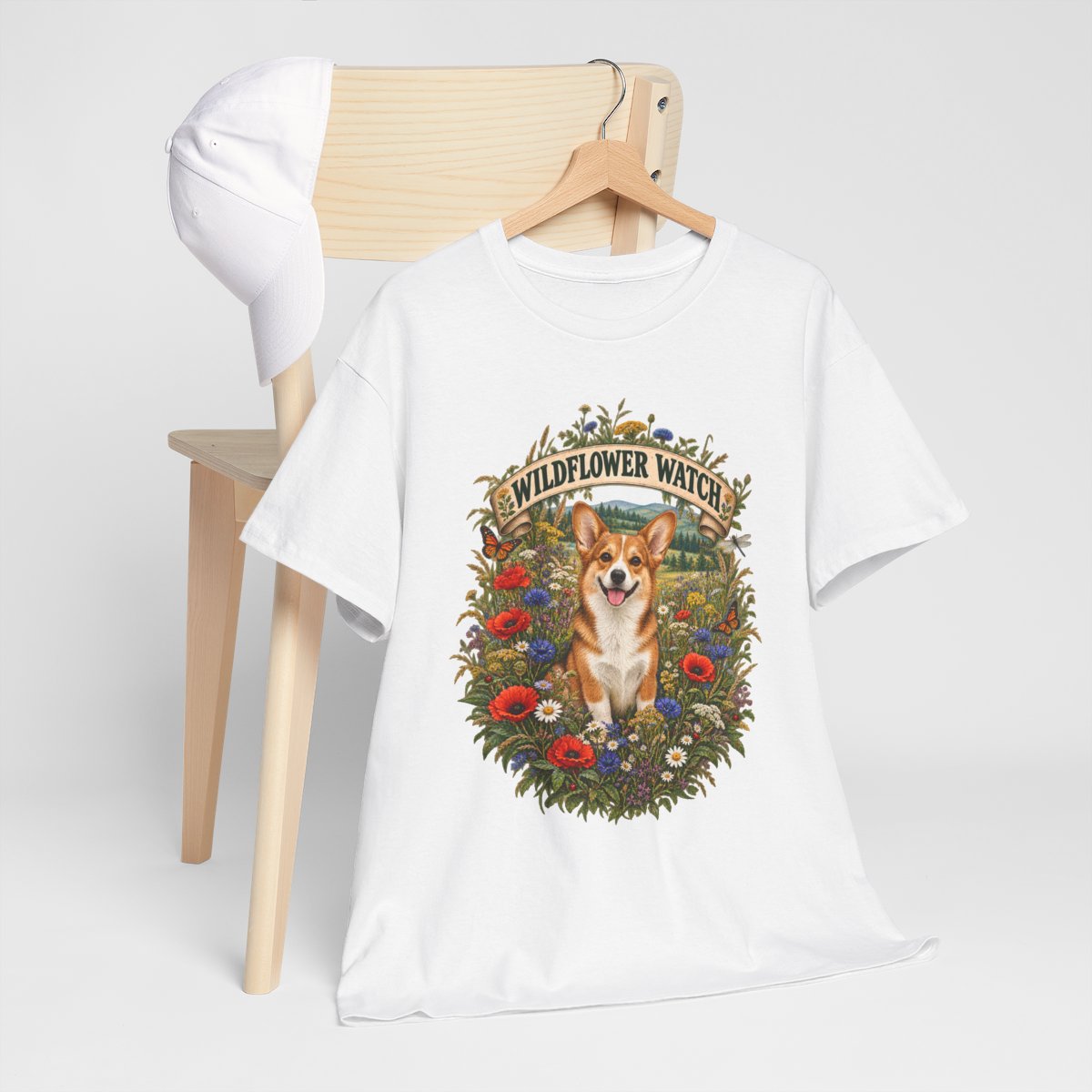 Wildflower Watch T-Shirt, Corgi Wildflower Shirt, Corgi Mom Gift, Poppy Daisy Meadow Dog Tee, Cottagecore Nature Lover Gift
