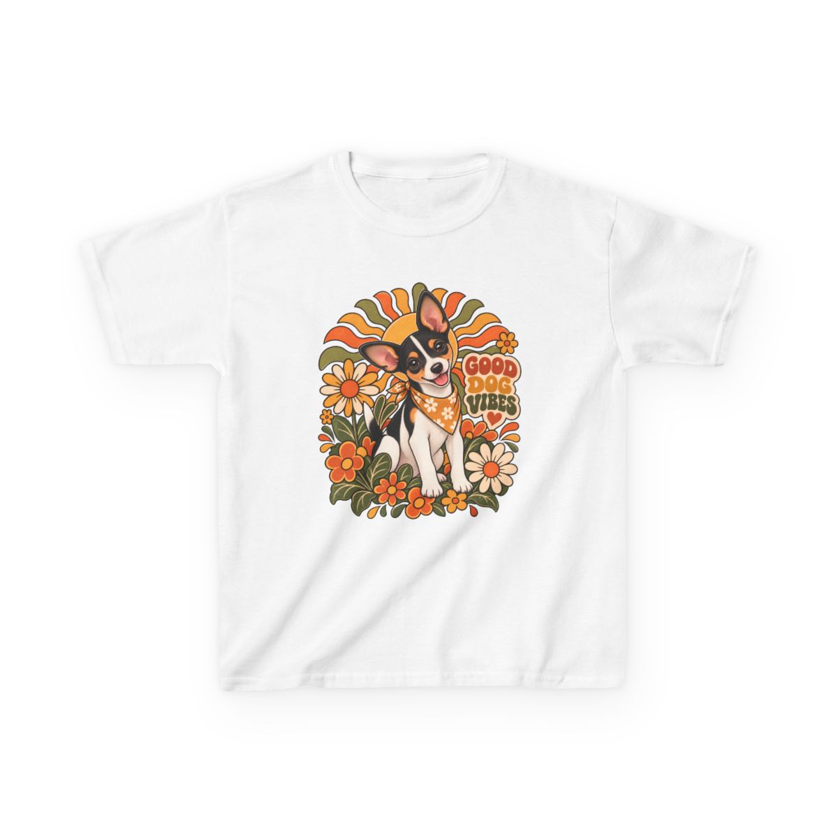 Good Dog Vibes T-Shirt, Retro 70s Groovy Dog Shirt,  Rat Terrier Hippie Tee, Retro Daisy Flower Power 