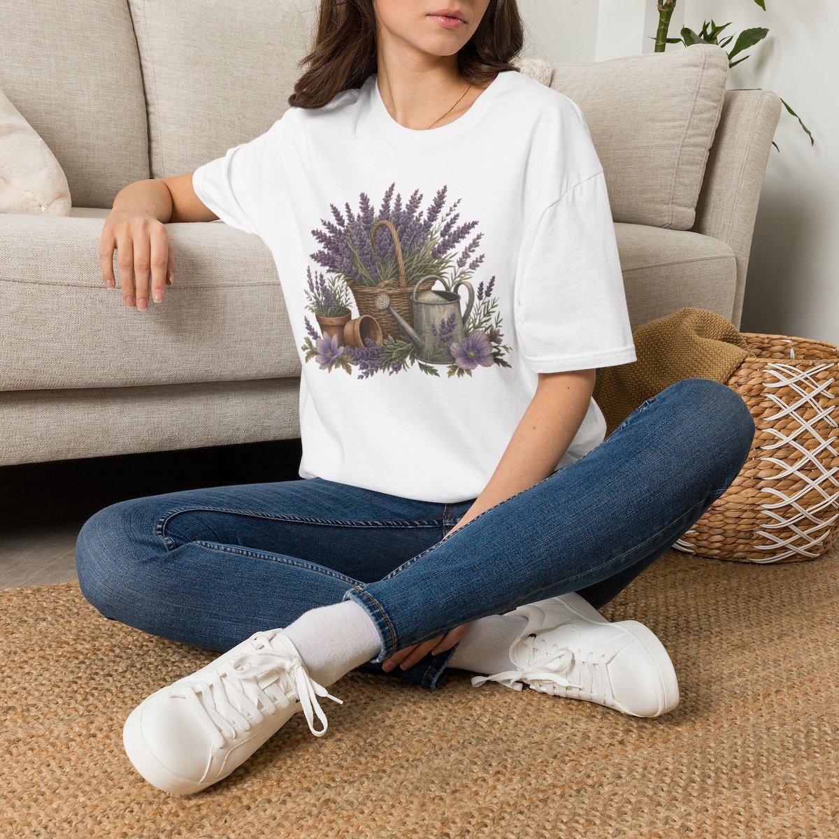 Lavender Basket T-Shirt — Rustic Floral Garden Tee
