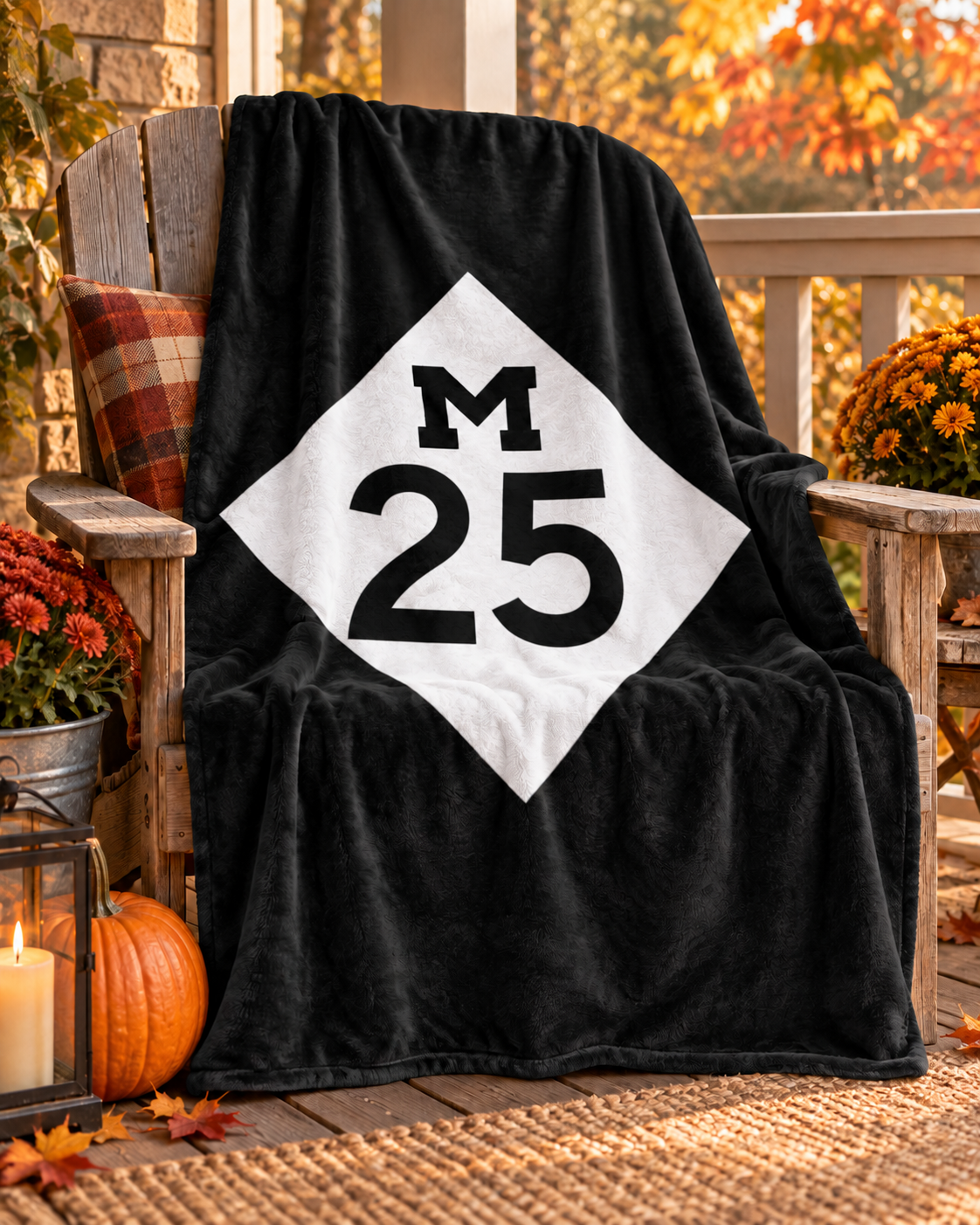 Michigan M-25 Blanket, Highway Route Sign Throw, Black and White Road Trip Gift, Velveteen Plush Blanket, Michigan Decor